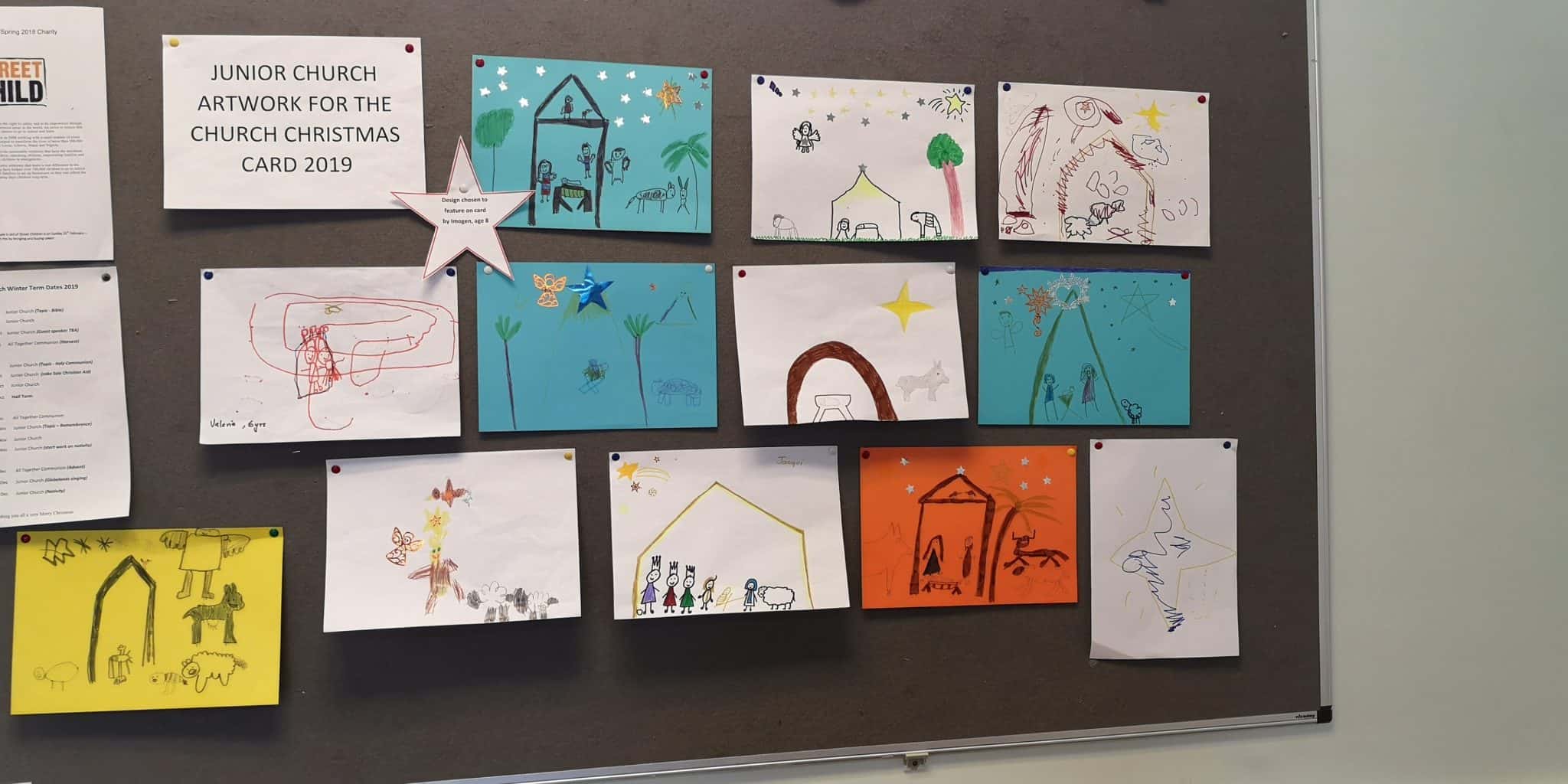 Children's designs for the front of the Christmas card